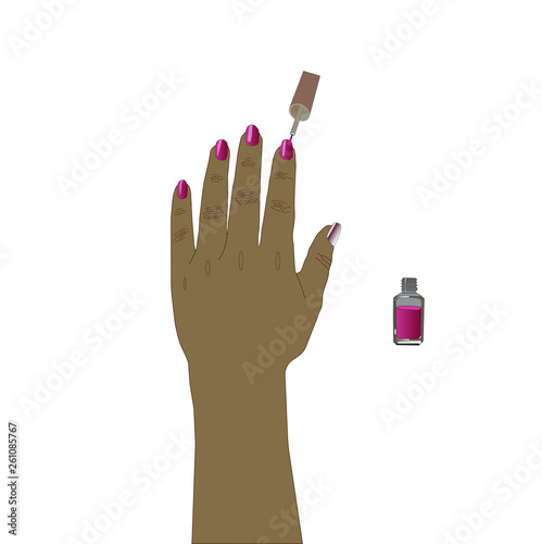 The hand with pink manicure