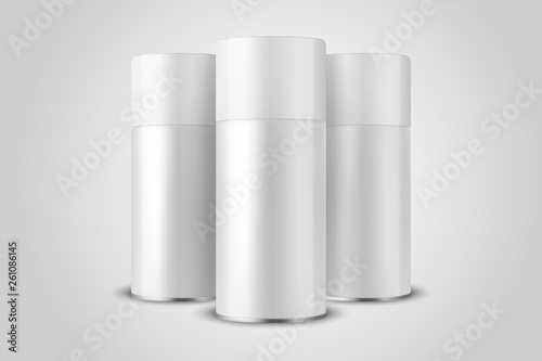 Vector 3d Realistic White Blank Spray Can, Bottle Set Closeup Isolated on White Background. Design Template of Sprayer Can for Mock up, Package, Advertising, Hairspray, Deodorant etc