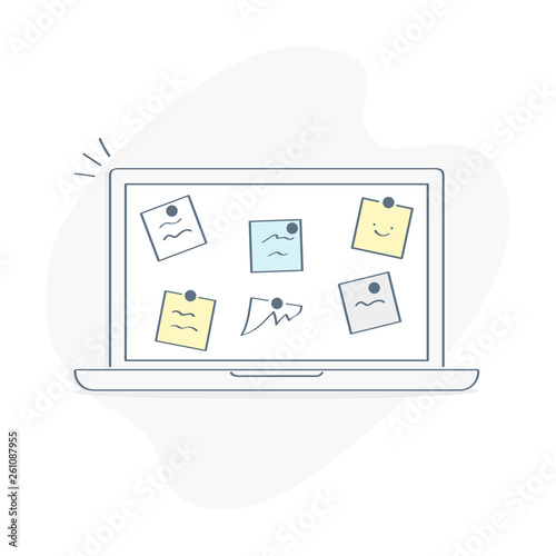 Business planning, business task management, multitasking, work control, project management, assignment of tasks among employees. Scrum task board vector with notifications. Flat outline vector icon.