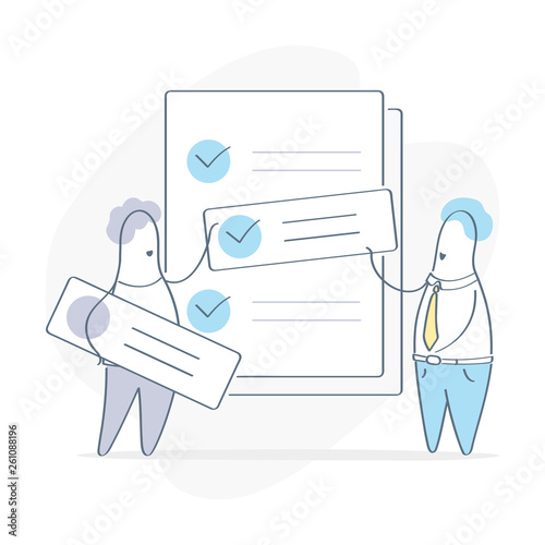 Task Ranking, Business People Moving Tasks by Priority in the Development List, Agile Project Management and Business Teamwork. Flat line vector on white.