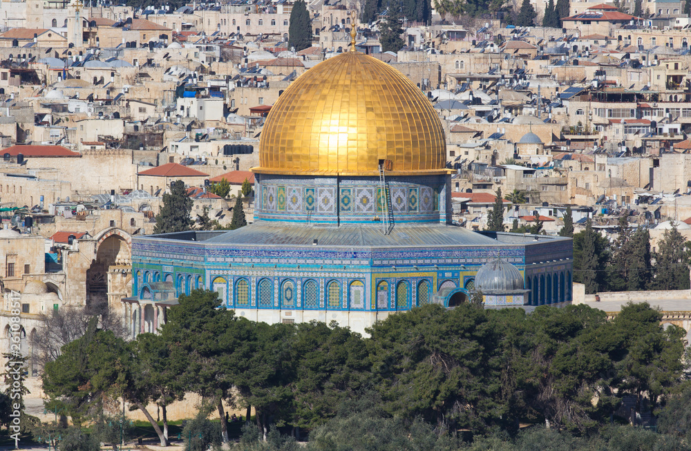 The Dome of the Rock on the temple mount in Jerusalem at sunny day, Israel