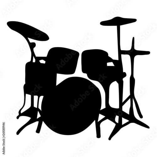 Drums. Silhouette. Musical instrument on white background. Vector