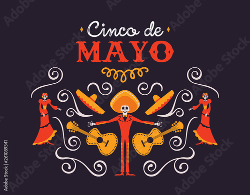 Cinco de Mayo card of dead mariachi and catrina