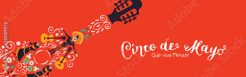 Cinco de Mayo banner of mariachi guitar decoration