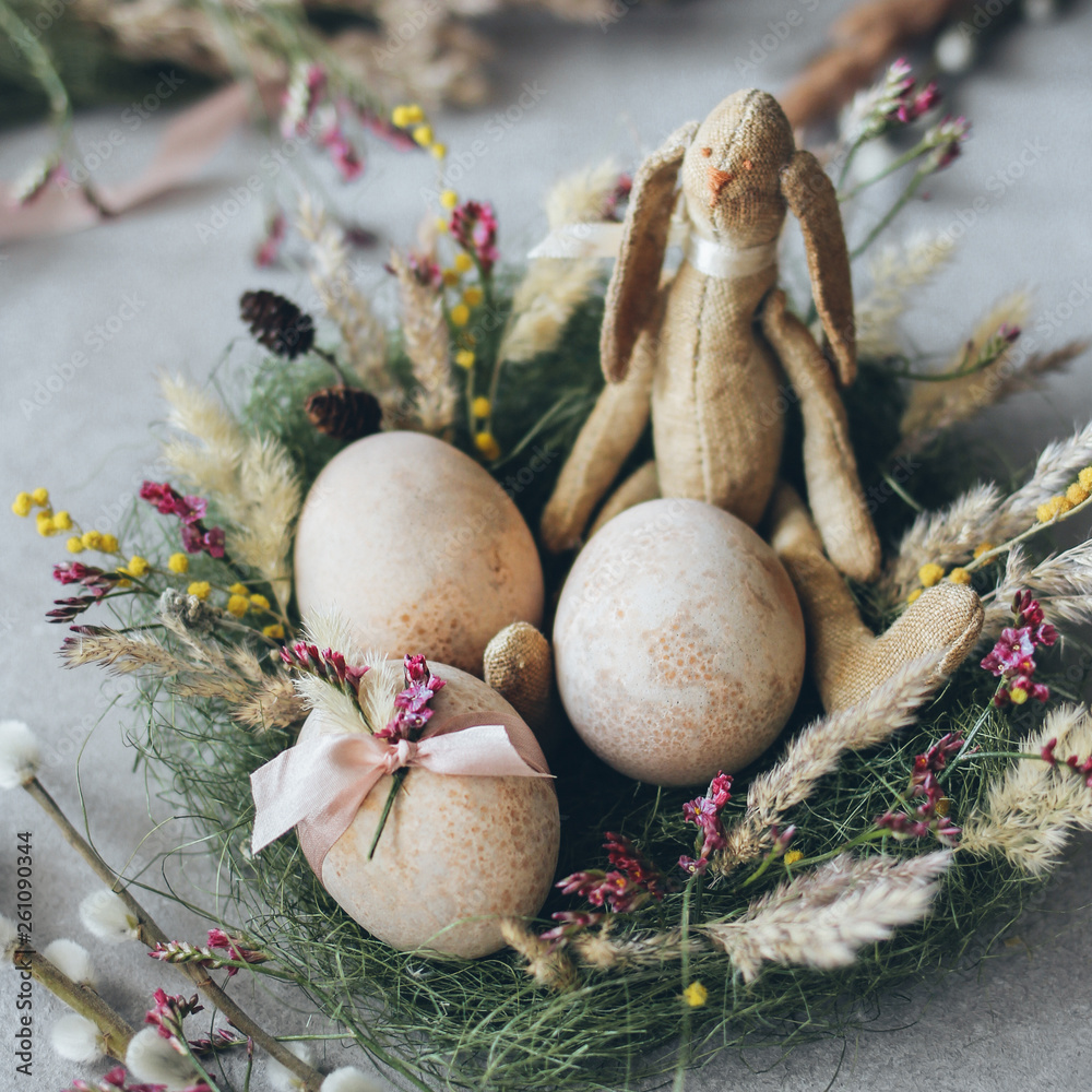Three Easter eggs in a basket Three Easter eggs in a basket