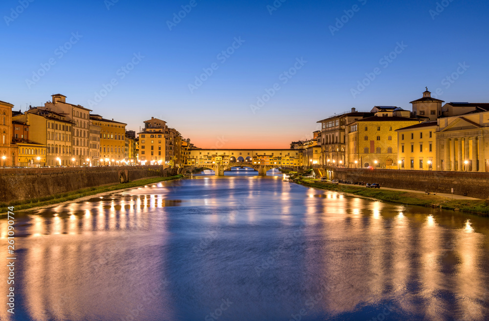 Arno River - A panoramic dusk view of Arno River at the Ponte Vecchio 