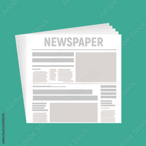 Hot latest news. Businessman hands holding magnifying glass over a newspaper with titles and photo. Top view. Vector illustration © liubomir118809