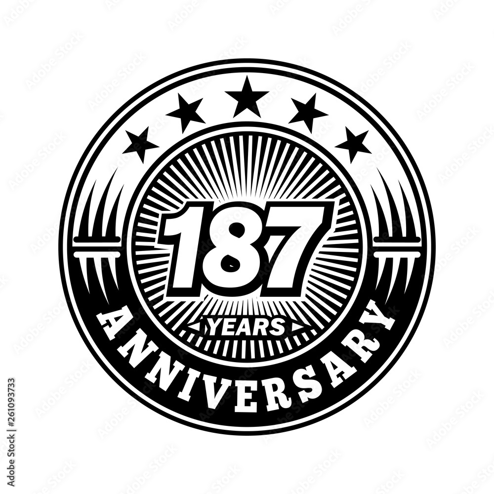 187 years anniversary. Anniversary logo design. Vector and illustration.