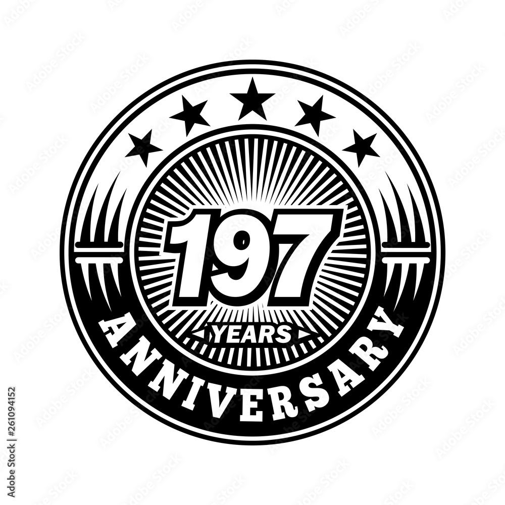 197 years anniversary. Anniversary logo design. Vector and illustration.