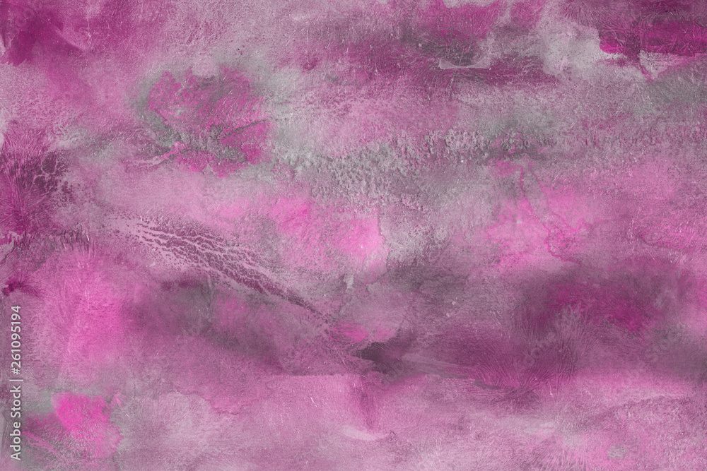 Pink watercolor and ink paper textures on white background. Chaotic stylish abstract organic design.