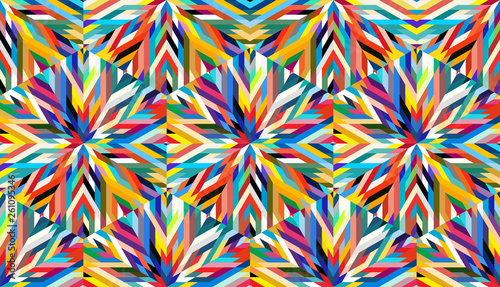 Abstract seamless pattern with hexagonal structure. Bright saturated colors for your design.