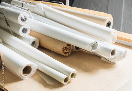 Pile of rolled plotter paper