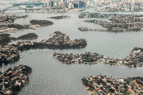 Yachts dot the landscape of Lane Cove River near the Sydney Harb photo