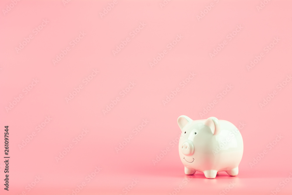 white piggy bank on pink background. - save and management concept. white piggy bank on pink background. - save and management concept.