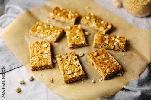 Horizontal of hazelnut granola bars photo