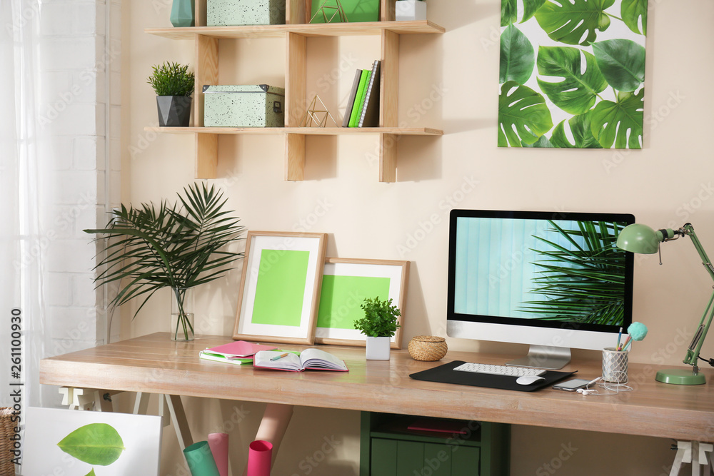 Comfortable workplace with modern computer at home Comfortable workplace with modern computer at home