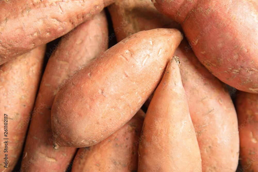 Pile of sweet potatoes as background, top view Pile of sweet potatoes as background, top view