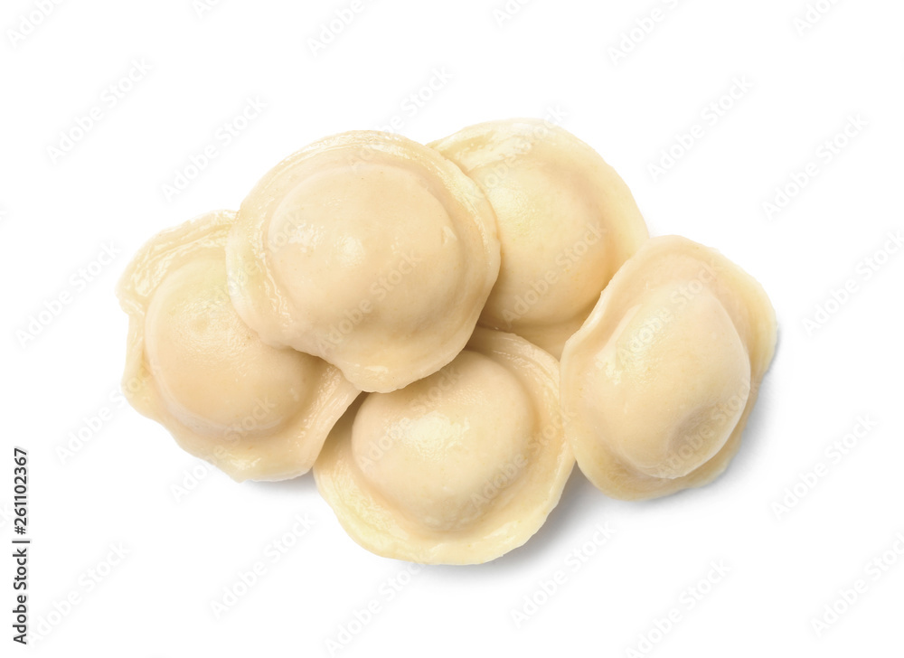 Boiled dumplings on white background, top view Boiled dumplings on white background, top view