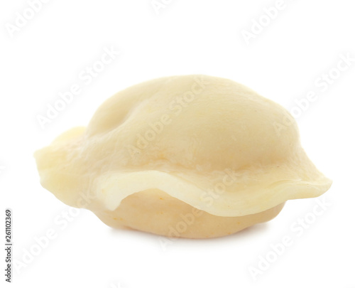 Boiled dumpling with tasty filling isolated on white