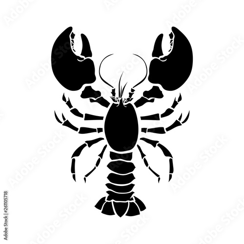 Lobster, crustacean silhouette vector drawing. Crayfish hand drawn illustration. Seafood restaurant delicacy minimalistic pictogram. Sealife, underwater biology isolated design element