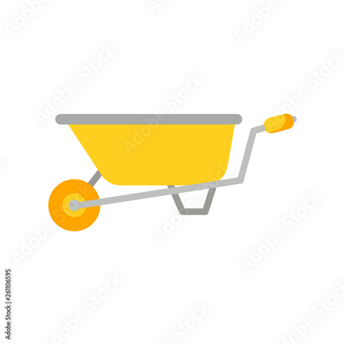 Wheelbarrow vector icon isolated on white background. Garden tool in cartoon style