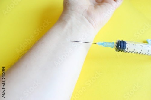 Medical concept. Vaccine syringe