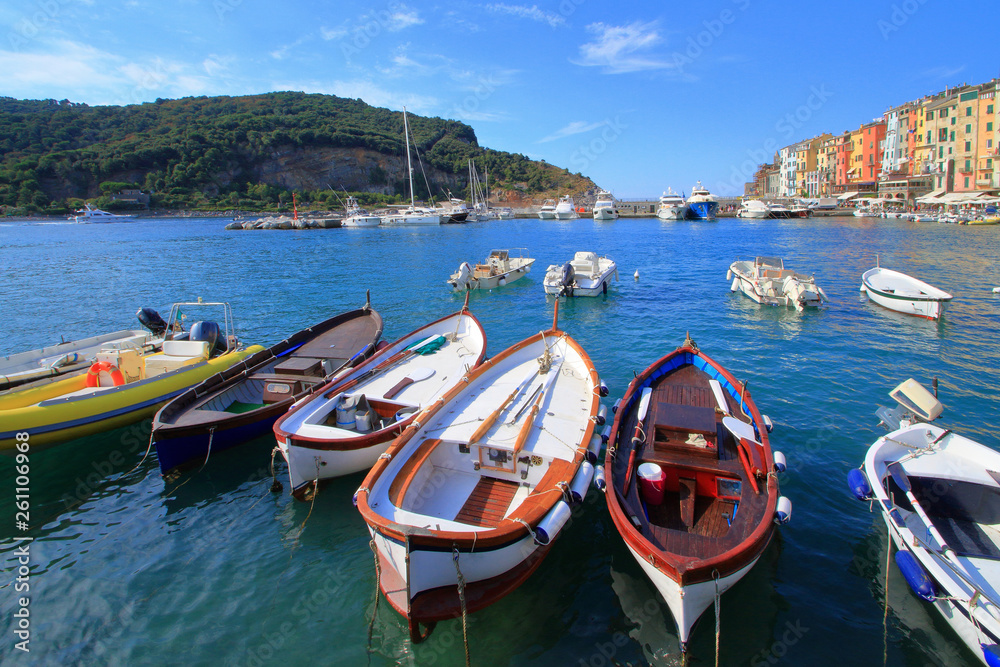 Barche sul mar mediterraneo a Porto Venere in Italia 