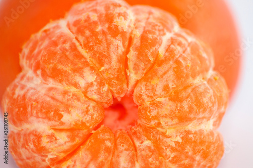 Tangerine macro, juicy ripe sweet tangerine slices close-up