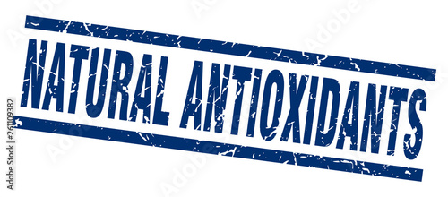 square grunge blue natural antioxidants stamp
