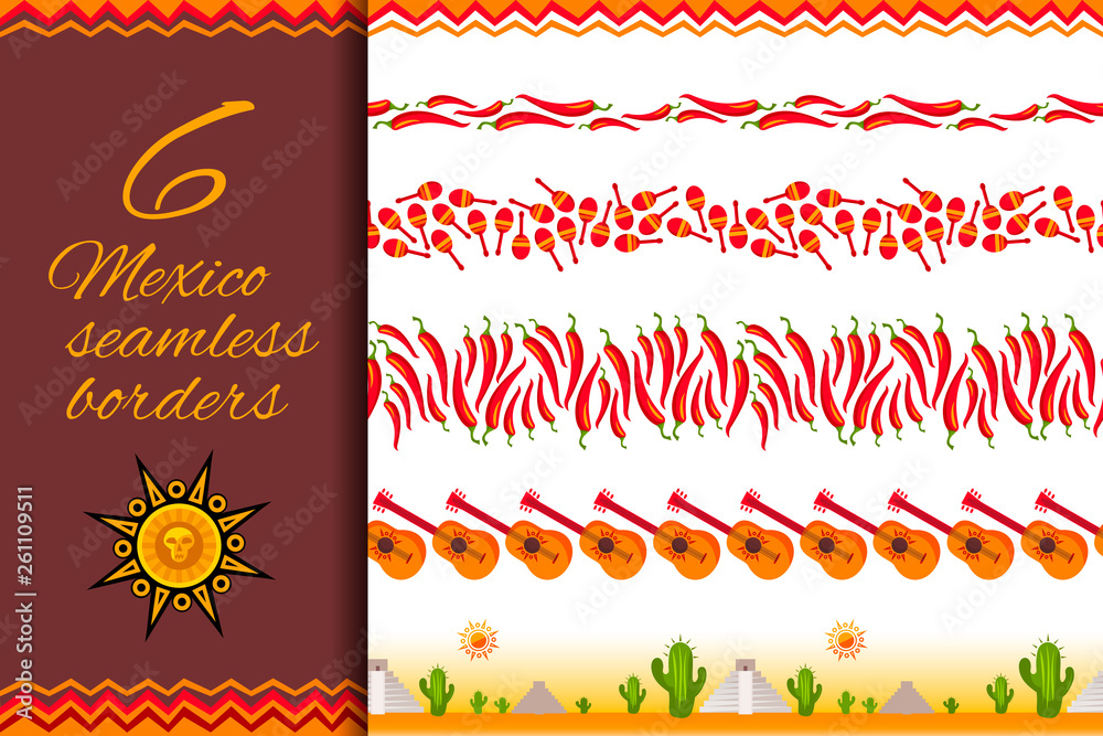 custom made wallpaper toronto digitalSeamless Mexican pattern border set isolated on white background. Cinco de Mayo decoration garland collection for your holiday design. Vector illustration