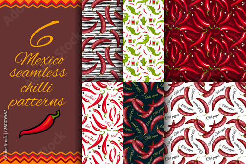 Mexican Red hot chili peppers seamless pattern. Spices endless background. Can be used for kitchen design, wrapping paper and wallpaper. Vector illustration for Cinco de Mayo background