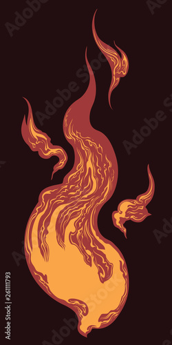 Tongue of Fire. Hand drawn engraving. Editable vector vintage illustration. Isolated on dark background. 8 EPS