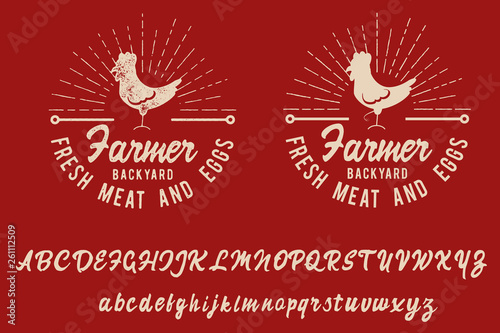 Farmer. Backyard support. Script hand made font. Fresh food, natural, chicken. Hand made logo.