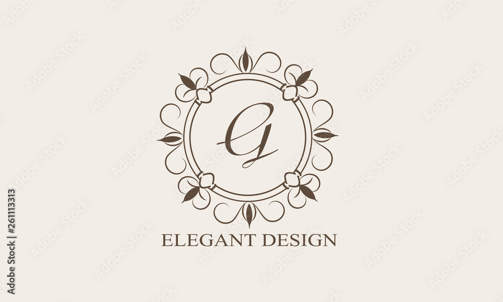 An elegant flower monogram with a letter. Elegant logo for menu design, labels, restaurant, hotel, heraldry, jewelry, boutique. Vector illustration.