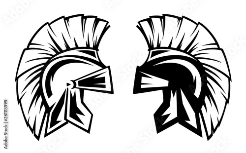 spartan warrior helmet black and white vector design - ancient Greek military symbol