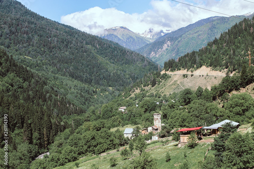 Small Village in a valley of a Caucasus Mountain