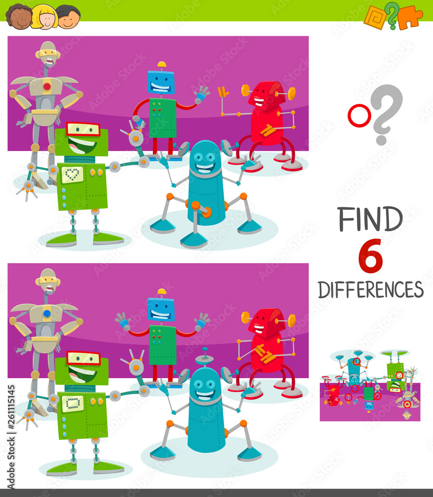 Fototapeta premium differences game with funny cartoon robots