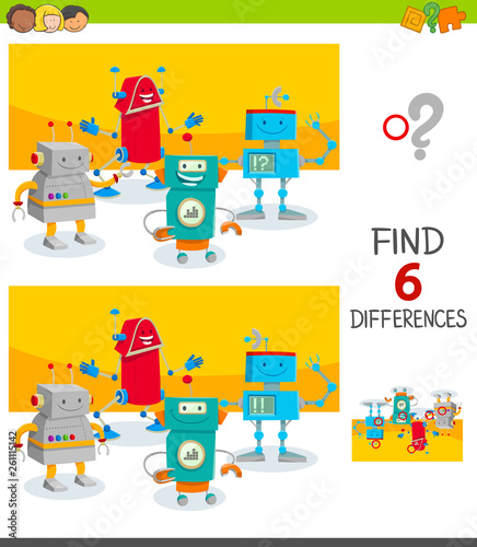 differences game with cute cartoon robots