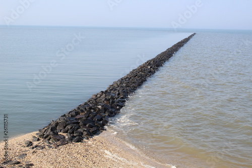 Opposites  the water breaks on one side  the other is quiet with running water in the Wadden Sea