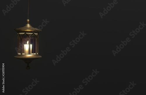 Photography Ramadan Kareem greeting template with arabic lantern on a dark background with stars