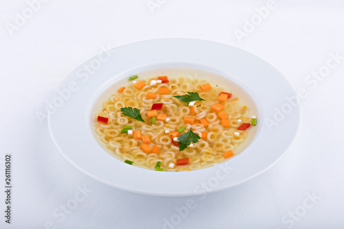 vegetable soup on a white table