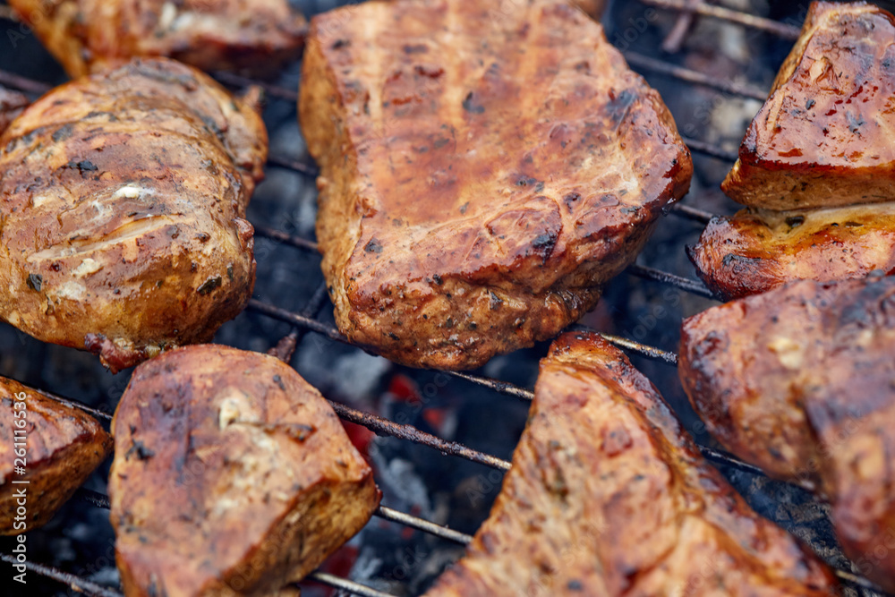 BBQ Chicken on Grill.