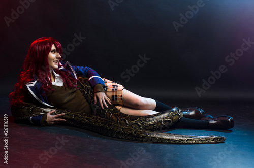 anime cosplay girl and python
