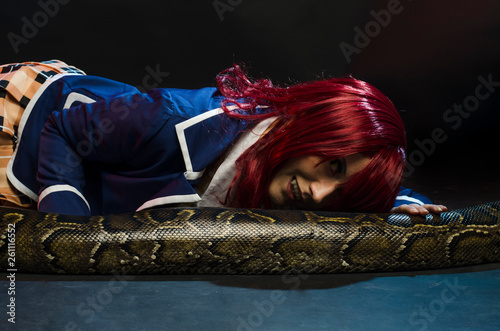 anime cosplay girl and python