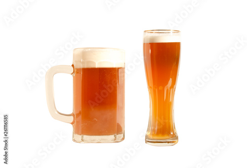 Light beer. Two beer glasses on a white background. Isolated objects.