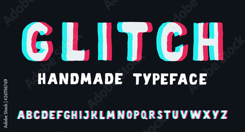 Glitch font set. Vector glitch alphabet illustration.