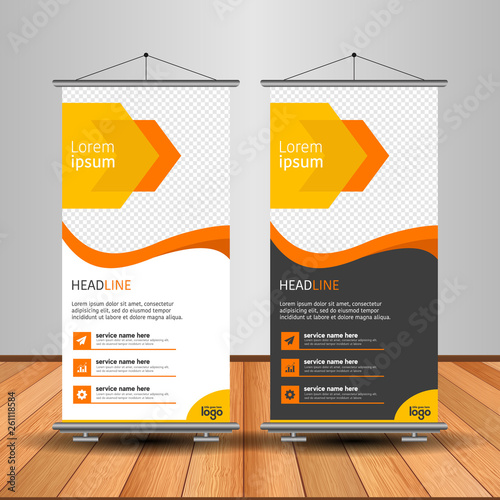 Modern Orange Roll Up Banner. Advertising vector template design