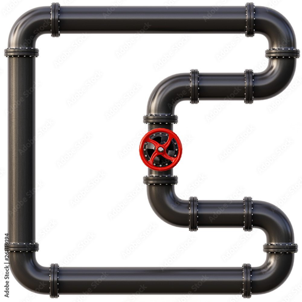 Black oil pipes. Fuel and energy industrial concept. 