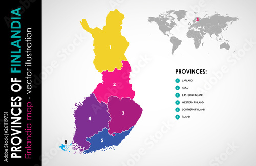 Vector map of Finland and provinces COLOR