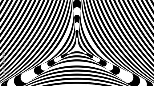 Abstract black and white striped background. Hypnotic trance texture. Op art monochrome abstraction. Psychedelic illusive illustration.